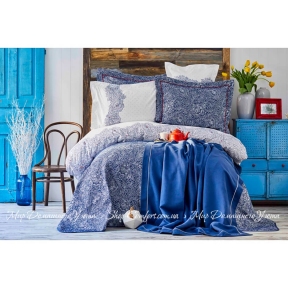 Набор постельное белье с покрывалом и пледом Karaca Home Simi mavi 2018-2 евро