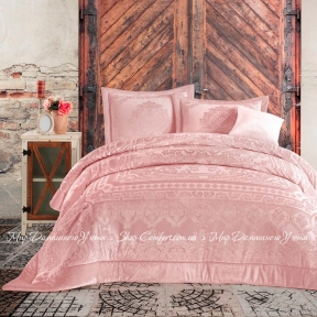 Набор постельного белья с покрывалом и пледом Cotton Box Velvet Carmela Pudra евро
