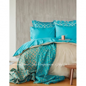 Набор постельное белье с пледом Karaca Home Misto 2017-1 turquise евро