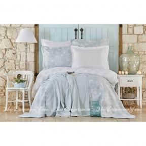 Набор постельное белье с покрывалом и плед Karaca Home Story New 2018-2 mavi голубой евро