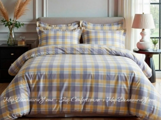 Фланелевое постельное белье Almira Mix Акварель клетка серо-желтая семейное