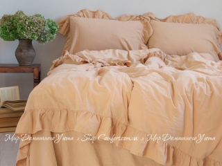 Однотонное постельное белье из вареного хлопка Limasso Akdeniz Exclusive beige семейное