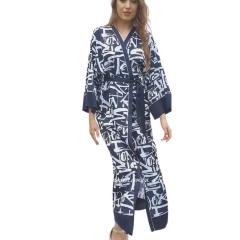 Женский длинный халат из искусственного шелка Shato 2305 navy blue