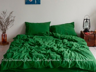 Однотонное постельное белье из вареного хлопка La Modno Grass Green евро