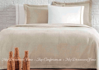 Летнее постельное белье с вафельным покрывалом-пике Tivolyo Home Rio Brodery krem евро