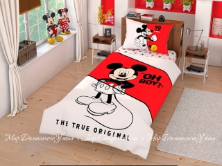 Хлопковое детское постельное белье с простыней на резинке TAC Mickey Mouse Cek