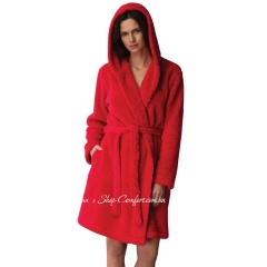 Теплый женский халат с капюшоном Key LGD 117 B21 красный