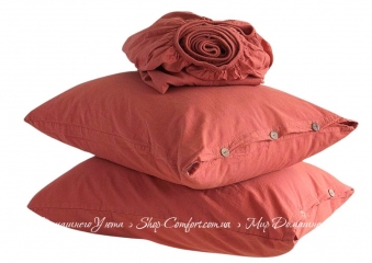 Однотонная простынь на резинке 160x200+30 с наволочками 50х70 La Modno Stonewashed Terra Cotta