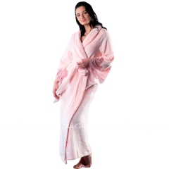 Длинный теплый халат с кружевом Felena 438 Ballet Pink