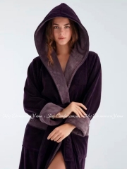 Теплый длинный женский халат с капюшоном Nusa Ns 4145 mor