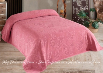 Хлопковая махровая простынь Uniko Crown Home Kelebek pembe 220х240