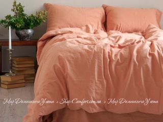 Однотонное постельное белье из вареного хлопка Limasso Cameo brown standart евро