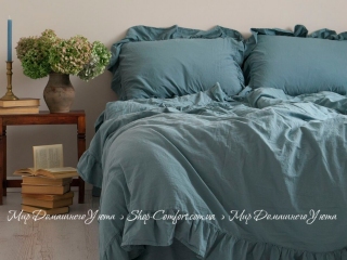 Однотонное постельное белье из вареного хлопка Limasso Akdeniz Exclusive mavisi семейное