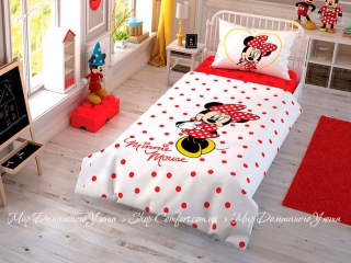 Хлопковое детское постельное белье с простыней на резинке TAC Minnie Mouse Cek