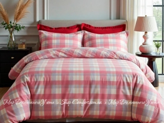 Фланелевое постельное белье Almira Mix Акварель клетка розовая семейное