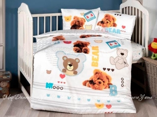 Сатиновое постельное белье First Choice 3D Bear для новорожденных