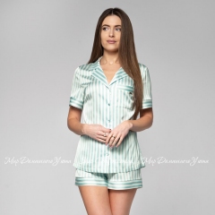 Женская атласная пижама шорты с рубашкой Shato 2218 light green