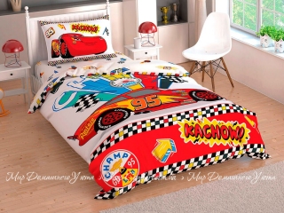 Хлопковое детское постельное белье с простыней на резинке TAC Cars Kachow