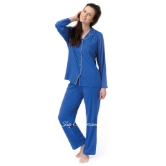 Женская трикотажная пижама на пуговицах Key LNS 266 B23 синяя