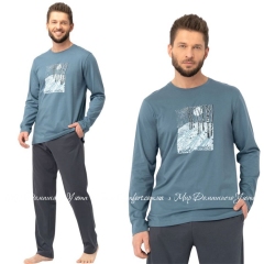 Мужская трикотажная пижама с длинным рукавом Key МNS 627
