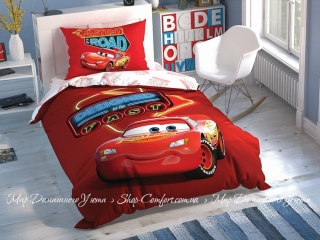 Хлопковое детское постельное белье с простыней на резинке TAC Cars Shiny Road clow