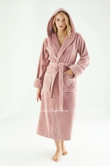Теплый длинный женский халат с капюшоном Nusa Ns 6890 pudra