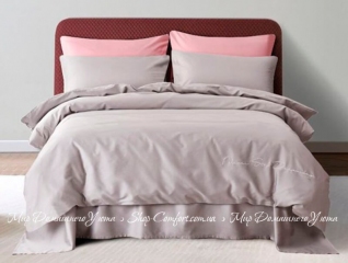 Сатиновое постельное белье с вышивкой Bella Villa T-0010 светло-серое евро
