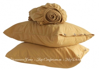 Однотонная простынь на резинке 180x200+30 с наволочками 50х70 La Modno Stonewashed Golden Yellow