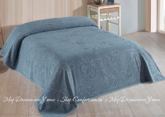 Хлопковая махровая простынь Uniko Crown Home Kelebek gri 220х240