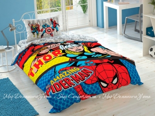 Хлопковое детское постельное белье с простыней на резинке TAC Marvel Comics