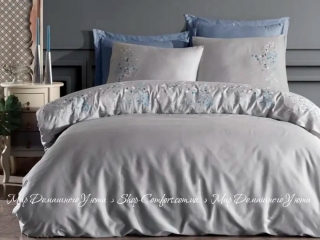 Сатиновое постельное белье с вышивкой Dantela Vita Alya gri евро