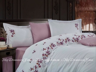 Сатиновое постельное белье с вышивкой Dantela Vita Sonbahar lila евро