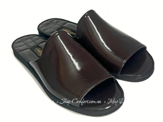 Кожаные женские открытые тапочки Pellagio 4601 коричневый лак