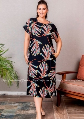 Длинное летнее платье с коротким рукавом из вискозы Cocoon J5-5118