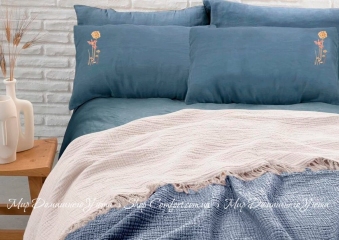Летнее постельное белье с муслиновым покрывалом La Maison Selin Mavi Ekru