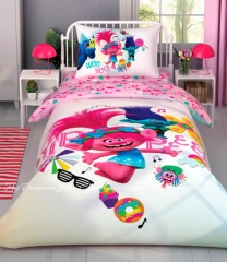 Хлопковое детское постельное белье с простыней на резинке TAC Disney Trolls Color Party