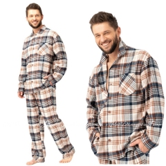 Мужская теплая фланелевая пижама на пуговицах Key МNS 443