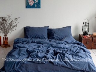 Однотонное постельное белье из вареного хлопка La Modno Dark Blueberry семейное