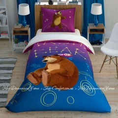 Хлопковое детское постельное белье с простыней на резинке TAC Masha & The Bear Galaxy