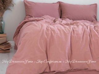 Однотонное постельное белье из вареного хлопка Limasso Old rose standart евро