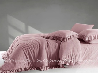 Розовое постельное белье с рюшами из вареного хлопка La Maison Weens blush евро
