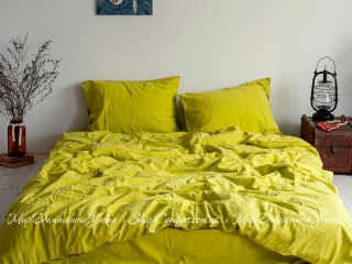 Однотонное постельное белье из вареного хлопка La Modno Lime семейное