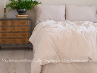 Однотонное постельное белье из вареного хлопка Limasso Natural cream standart евро