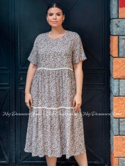 Длинное летнее платье с коротким рукавом из вискозы Cocoon J5-5030