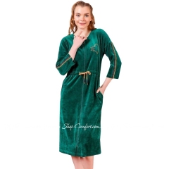 Женский велюровый халат на молнии Cocoon O22-1269 green