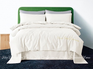 Сатиновое постельное белье с вышивкой Bella Villa T-0012 белое евро
