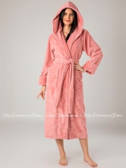 Теплый длинный женский халат с капюшоном Nusa Ns 8655 pudra