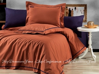 Однотонное двуцветное постельное белье Altinbasak Vip Ramsey Cinnamon ранфорс евро