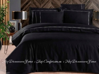 Черное сатиновое постельное белье First Choice Claudio black V.I.P Moon light евро