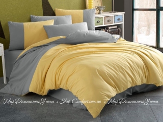 Однотонное постельное белье поплин Hobby Poplin Diamond желто-серое евро (8698499159815)